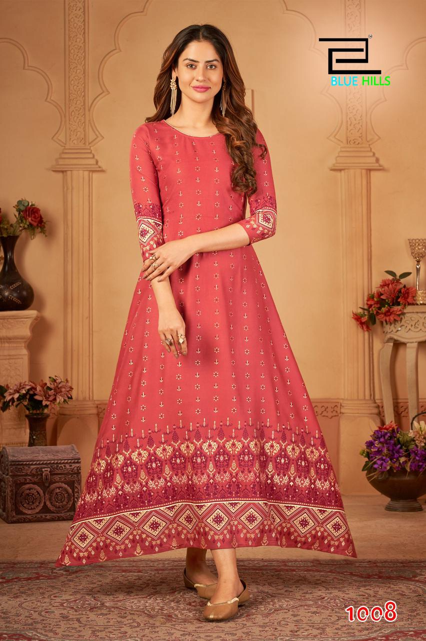 Blue Hills Walkway Vol 45 Rayon Printed Long Kurti Catalog
